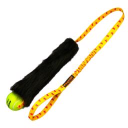Tug-e-nuff Fårskinn Bungee Chaser med tennisboll och gul rem i 112cm